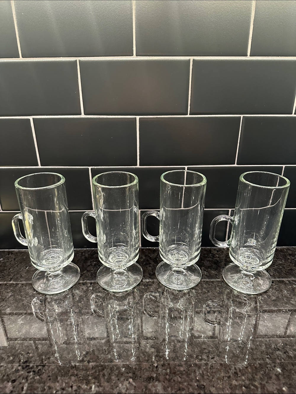 Crate&Barrel Clear Glass Irish Coffee Mugs with Handles - Set of 4